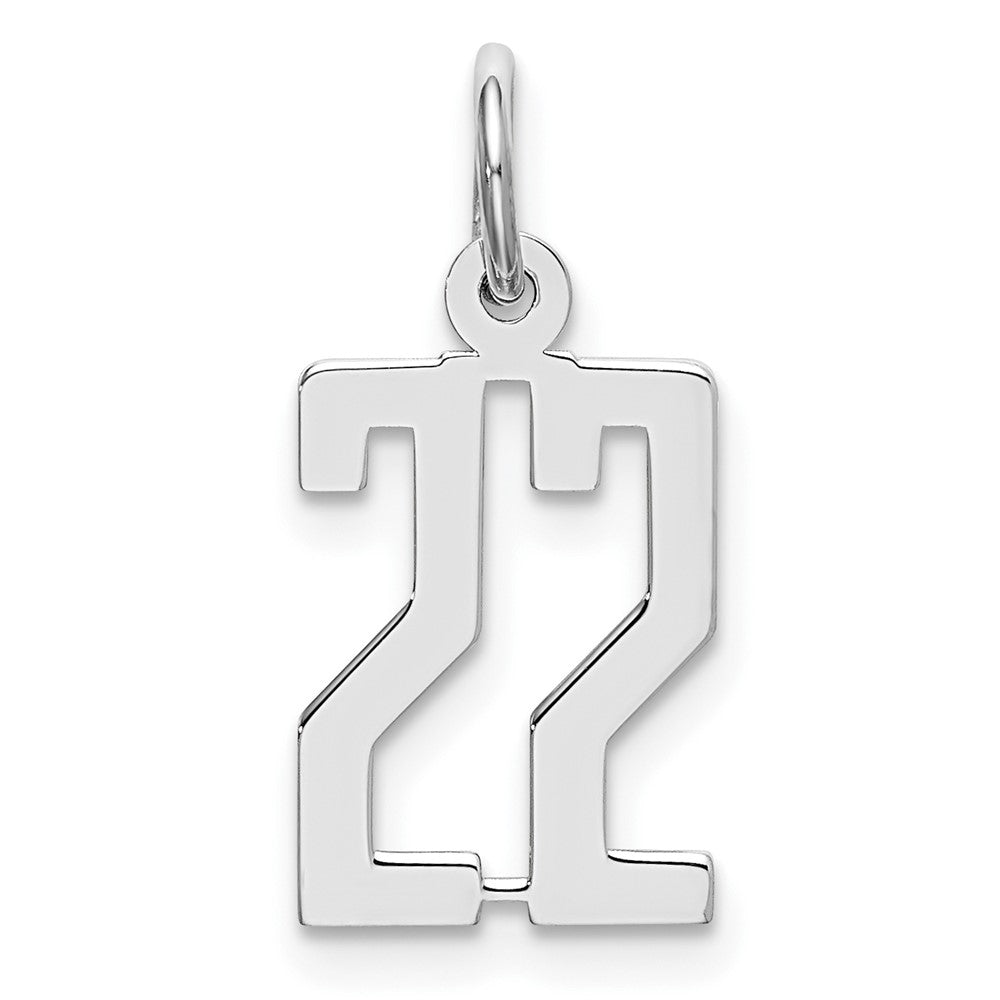 Sterling Silver/Rhodium-plated Elongated Number 22 Charm, 20 x 8 mm