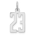 Sterling Silver/Rhodium-plated Elongated Number 23 Charm, 20 x 8 mm