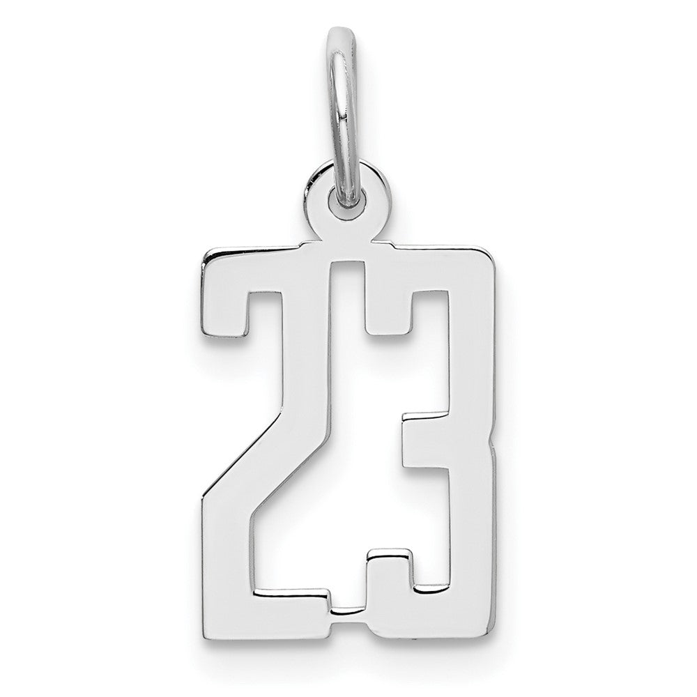 Sterling Silver/Rhodium-plated Elongated Number 23 Charm, 20 x 8 mm