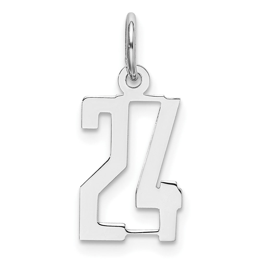Sterling Silver/Rhodium-plated Elongated Number 24 Charm, 20 x 8 mm