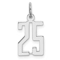 Sterling Silver/Rhodium-plated Elongated Number 25 Charm, 20 x 8 mm