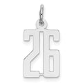 Sterling Silver/Rhodium-plated Elongated Number 26 Charm, 20 x 8 mm