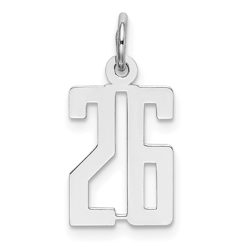 Sterling Silver/Rhodium-plated Elongated Number 26 Charm, 20 x 8 mm