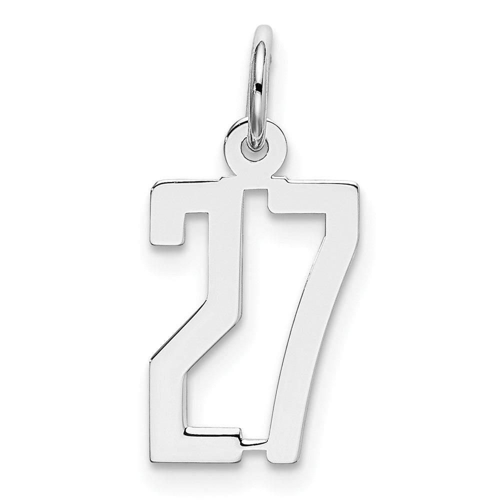 Sterling Silver/Rhodium-plated Elongated Number 27 Charm, 20 x 8 mm