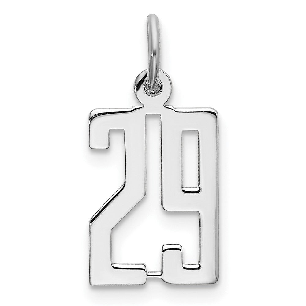 Sterling Silver/Rhodium-plated Elongated Number 29 Charm, 20 x 8 mm