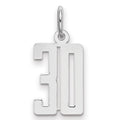 Sterling Silver/Rhodium-plated Elongated Number 30 Charm, 20 x 8 mm