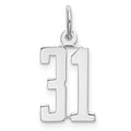 Sterling Silver/Rhodium-plated Elongated Number 31 Charm, 20 x 8 mm