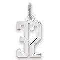 Sterling Silver/Rhodium-plated Elongated Number 32 Charm, 20 x 8 mm