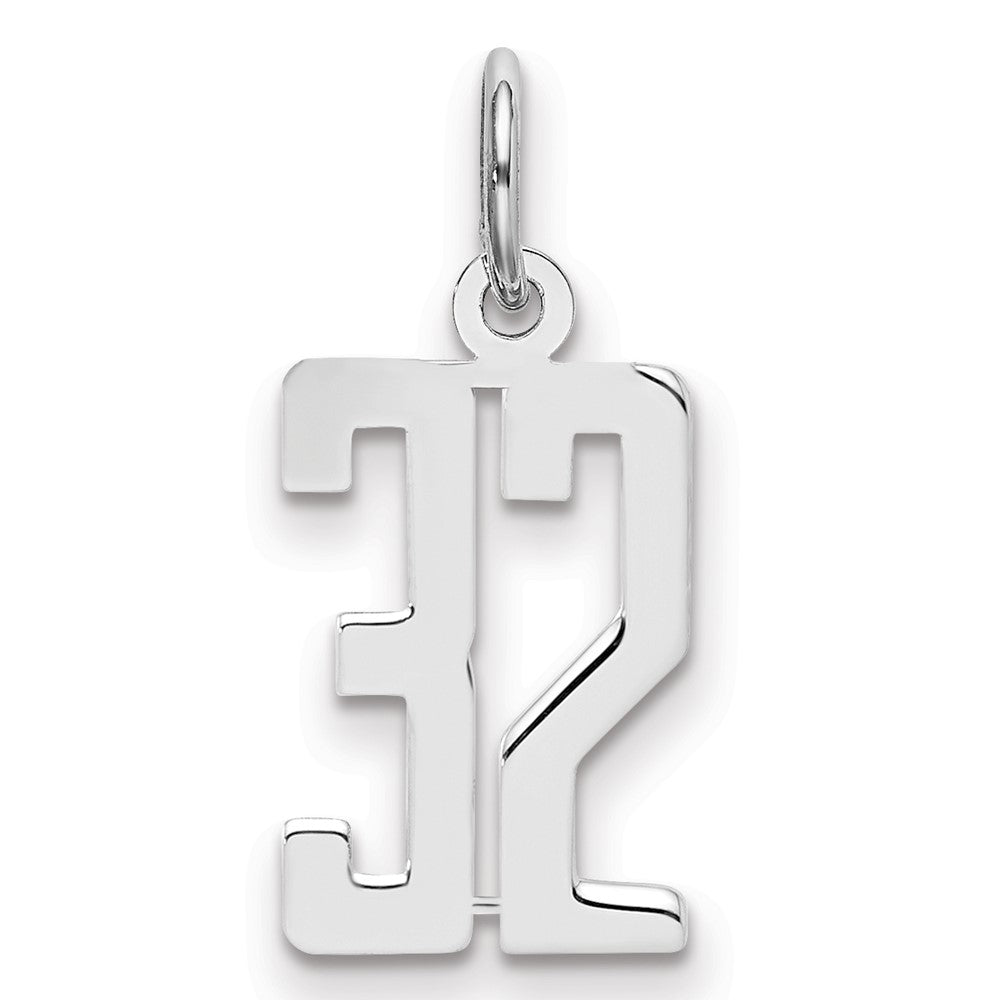 Sterling Silver/Rhodium-plated Elongated Number 32 Charm, 20 x 8 mm