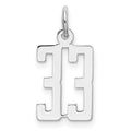 Sterling Silver/Rhodium-plated Elongated Number 33 Charm, 20 x 8 mm