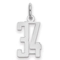 Sterling Silver/Rhodium-plated Elongated Number 34 Charm, 20 x 8 mm