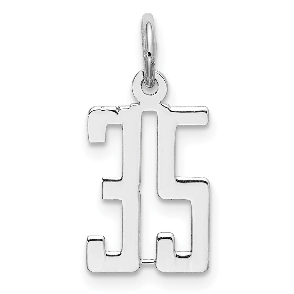 Sterling Silver/Rhodium-plated Elongated Number 35 Charm, 20 x 8 mm