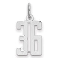 Sterling Silver/Rhodium-plated Elongated Number 36 Charm, 20 x 8 mm