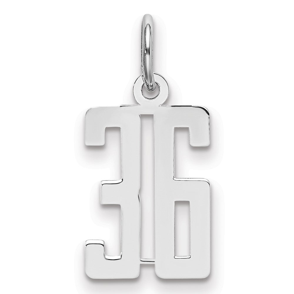 Sterling Silver/Rhodium-plated Elongated Number 36 Charm, 20 x 8 mm