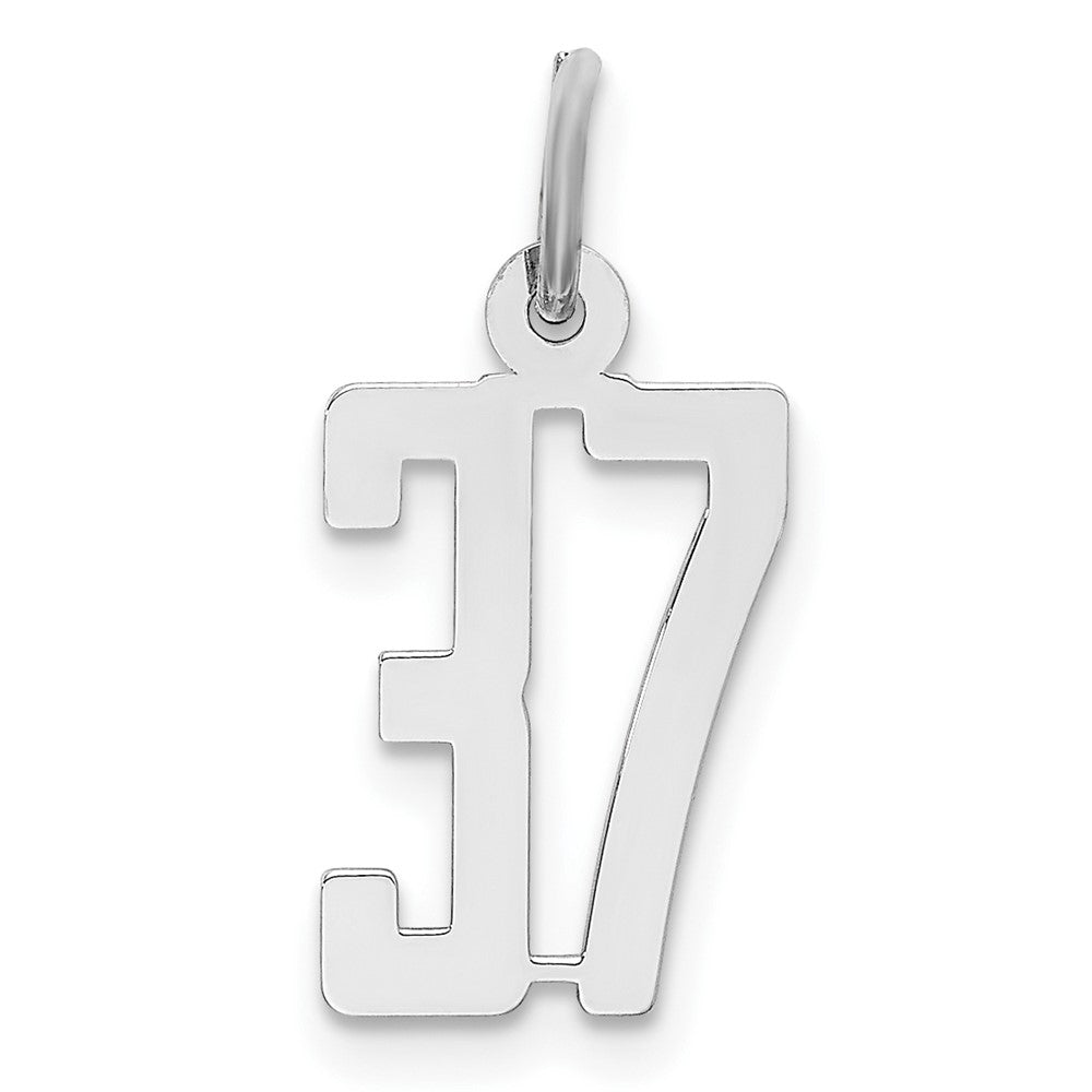 Sterling Silver/Rhodium-plated Elongated Number 37 Charm, 20 x 8 mm