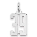 Sterling Silver/Rhodium-plated Elongated Number 39 Charm, 20 x 8 mm