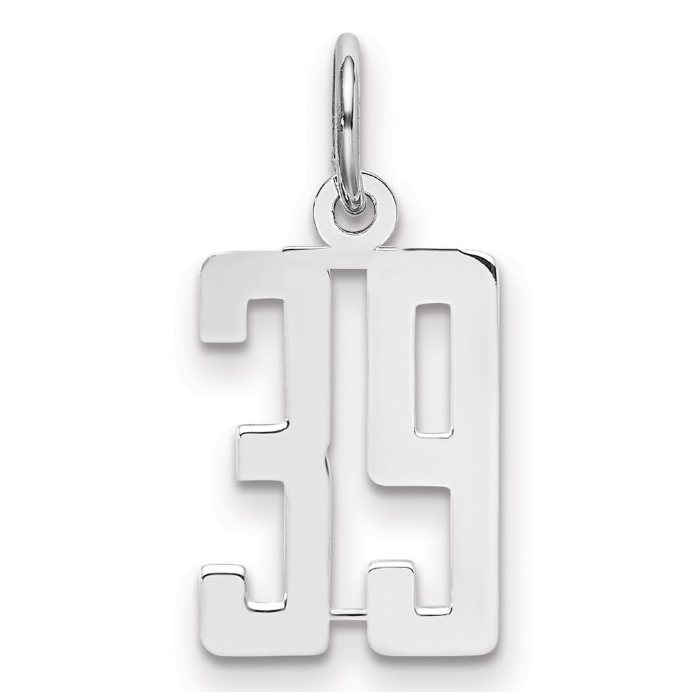 Sterling Silver/Rhodium-plated Elongated Number 39 Charm, 20 x 8 mm
