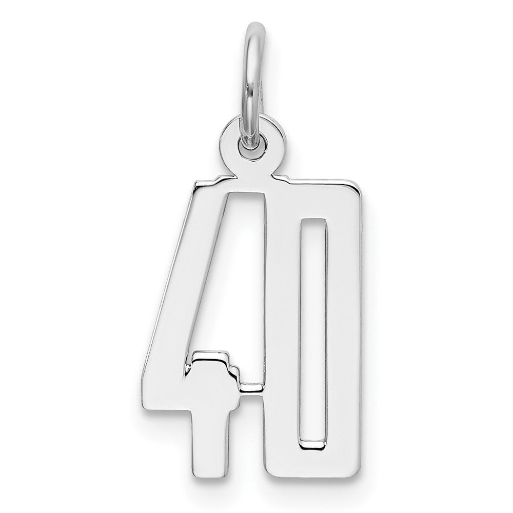 Sterling Silver/Rhodium-plated Elongated Number 40 Charm, 20 x 8 mm