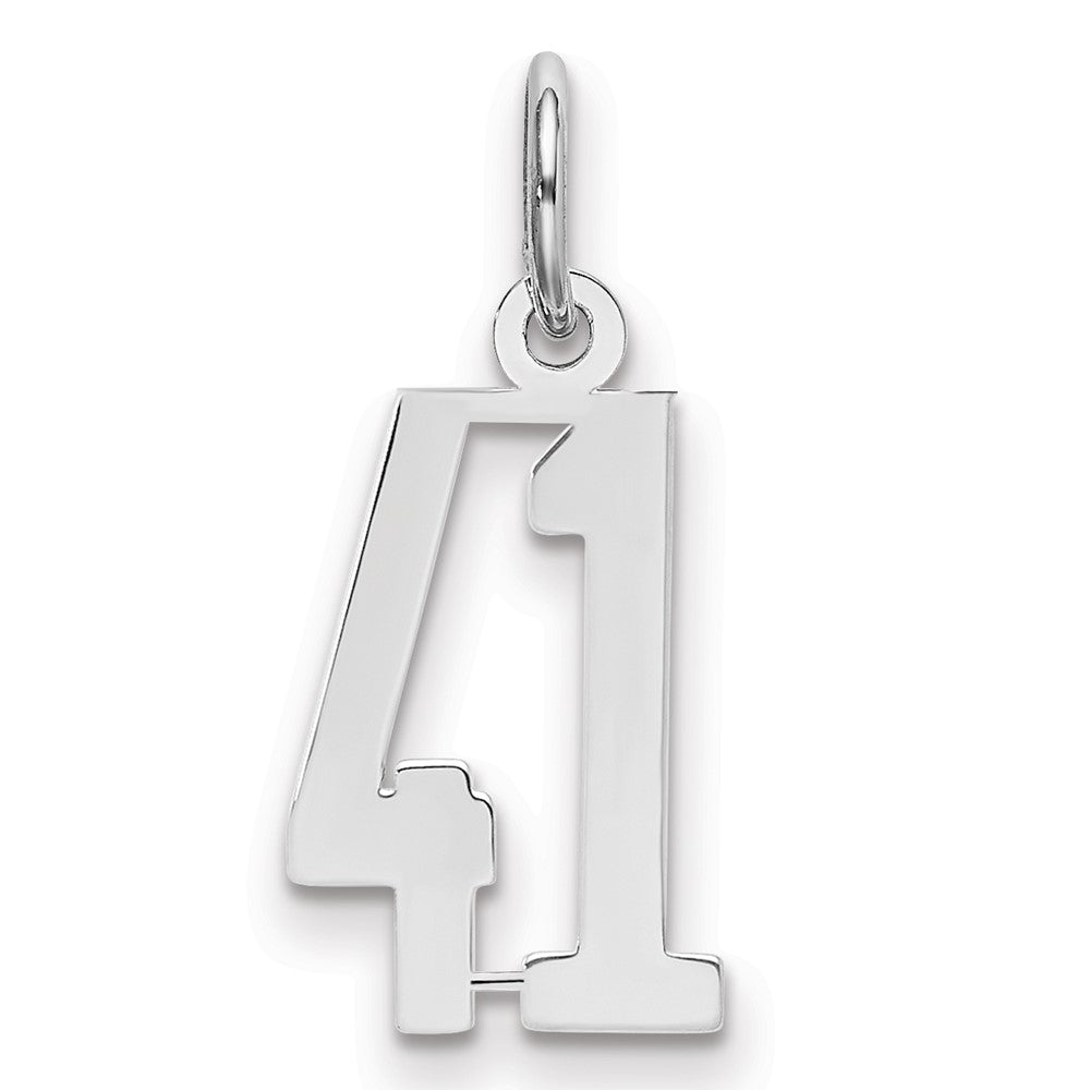 Sterling Silver/Rhodium-plated Elongated Number 41 Charm, 20 x 8 mm