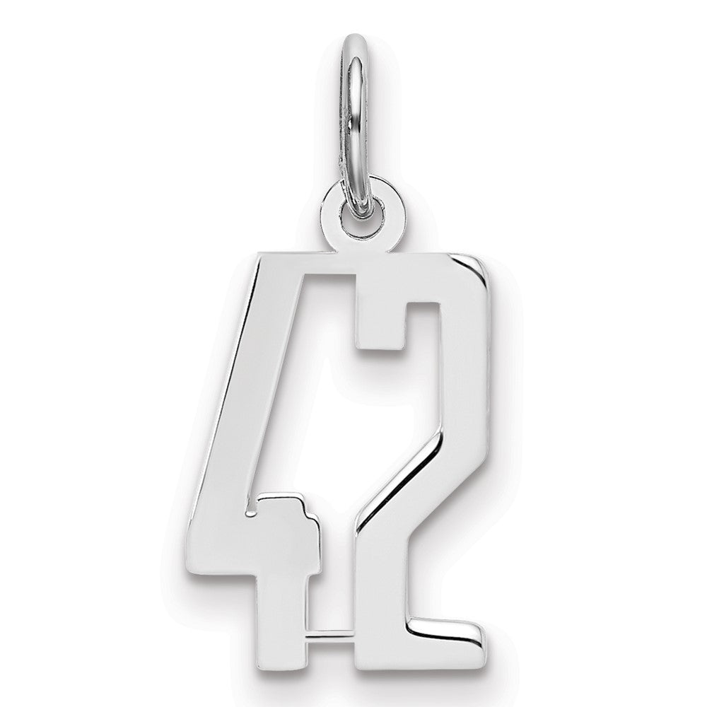 Sterling Silver/Rhodium-plated Elongated Number 42 Charm, 20 x 8 mm