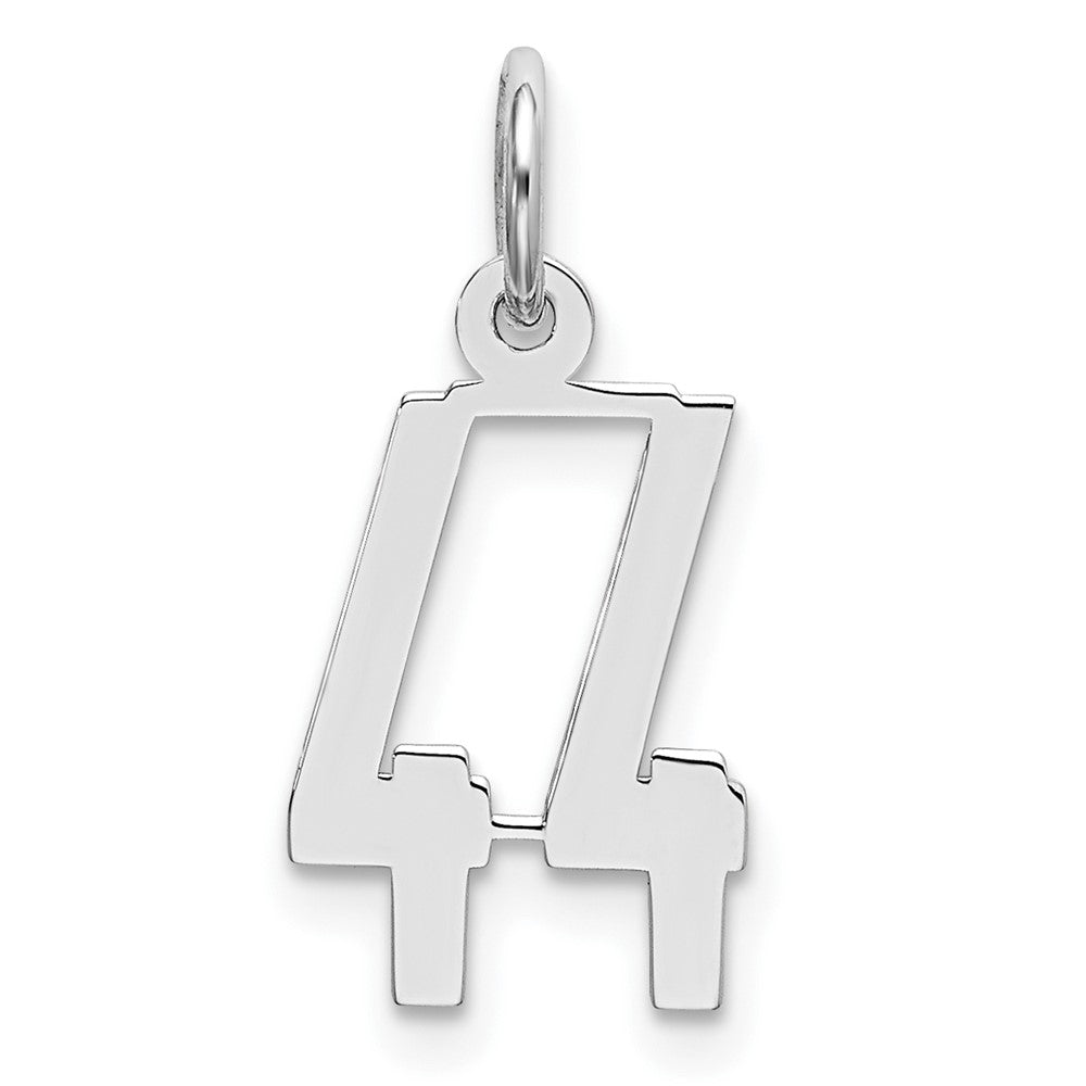 Sterling Silver/Rhodium-plated Elongated Number 44 Charm, 20 x 8 mm