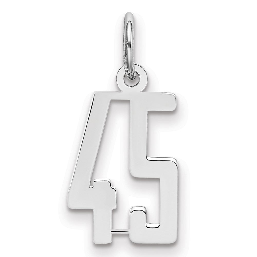Sterling Silver/Rhodium-plated Elongated Number 45 Charm, 20 x 8 mm