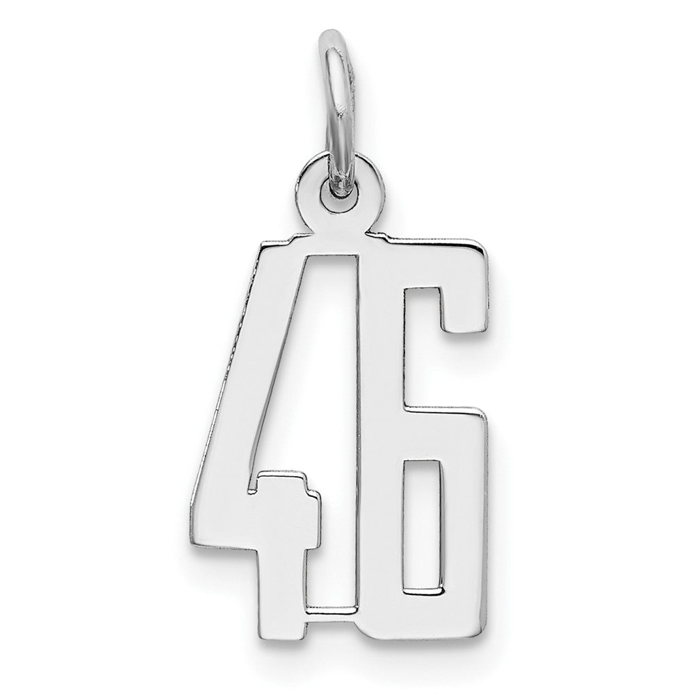 Sterling Silver/Rhodium-plated Elongated Number 46 Charm, 20 x 8 mm
