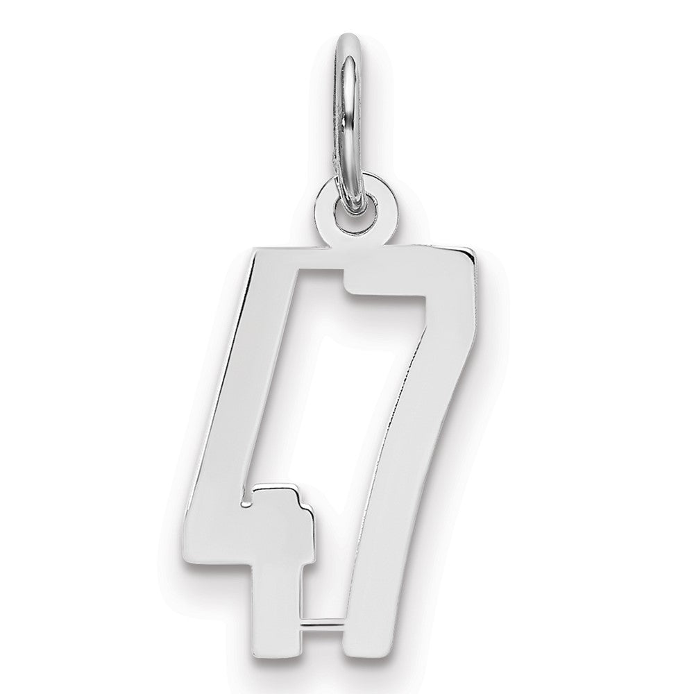 Sterling Silver/Rhodium-plated Elongated Number 47 Charm, 20 x 8 mm