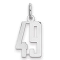 Sterling Silver/Rhodium-plated Elongated Number 49 Charm, 20 x 8 mm