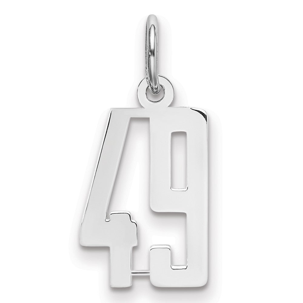 Sterling Silver/Rhodium-plated Elongated Number 49 Charm, 20 x 8 mm