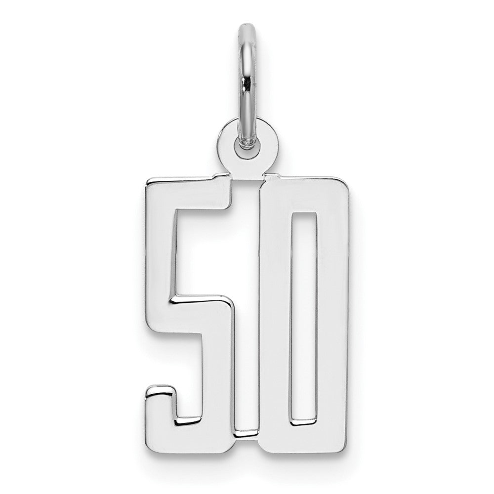 Sterling Silver/Rhodium-plated Elongated Number 50 Charm, 20 x 8 mm