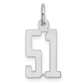 Sterling Silver/Rhodium-plated Elongated Number 51 Charm, 20 x 8 mm