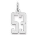 Sterling Silver/Rhodium-plated Elongated Number 53 Charm, 20 x 8 mm