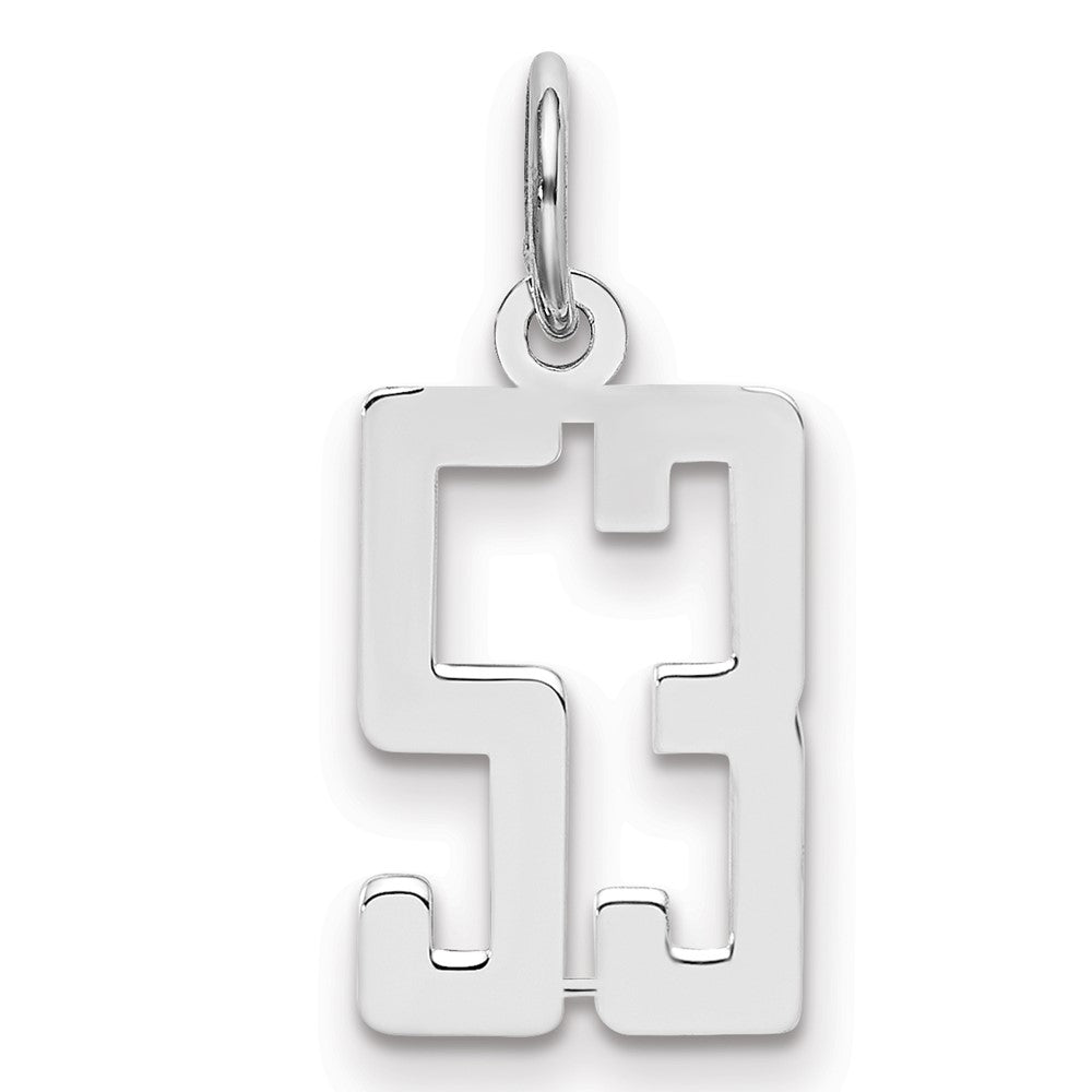 Sterling Silver/Rhodium-plated Elongated Number 53 Charm, 20 x 8 mm