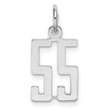 Sterling Silver/Rhodium-plated Elongated Number 55 Charm, 20 x 8 mm