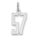 Sterling Silver/Rhodium-plated Elongated Number 57 Charm, 20 x 8 mm