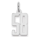Sterling Silver/Rhodium-plated Elongated Number 58 Charm, 20 x 8 mm
