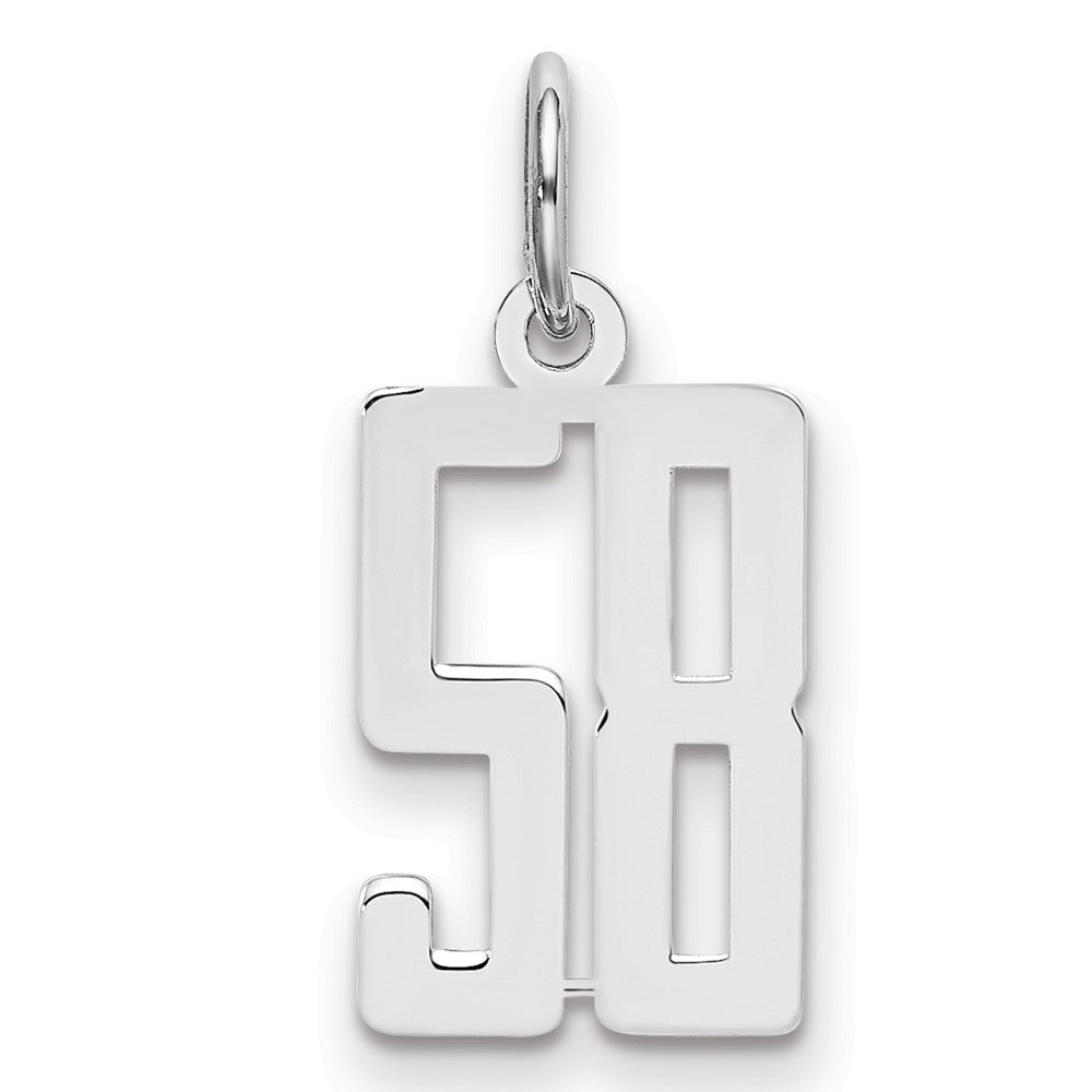 Sterling Silver/Rhodium-plated Elongated Number 58 Charm, 20 x 8 mm