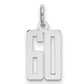 Sterling Silver/Rhodium-plated Elongated Number 60 Charm, 20 x 8 mm