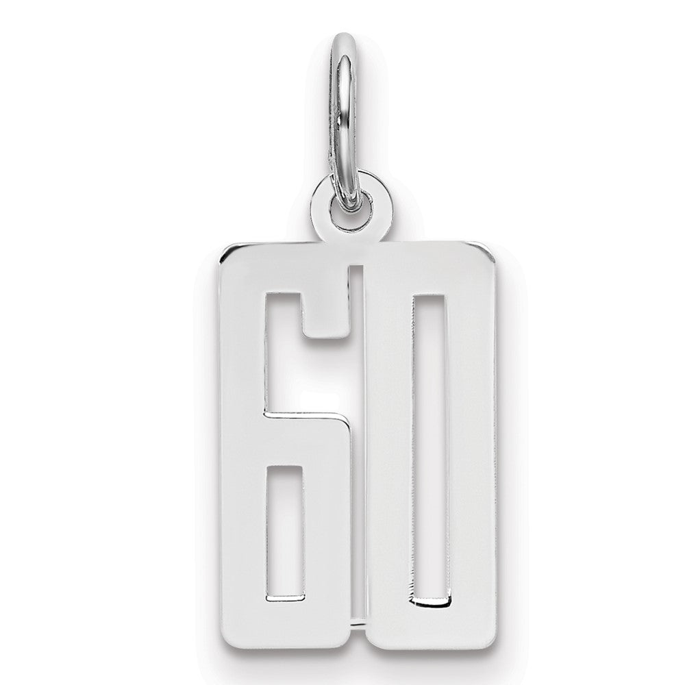 Sterling Silver/Rhodium-plated Elongated Number 60 Charm, 20 x 8 mm