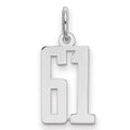 Sterling Silver/Rhodium-plated Elongated Number 61 Charm, 20 x 8 mm