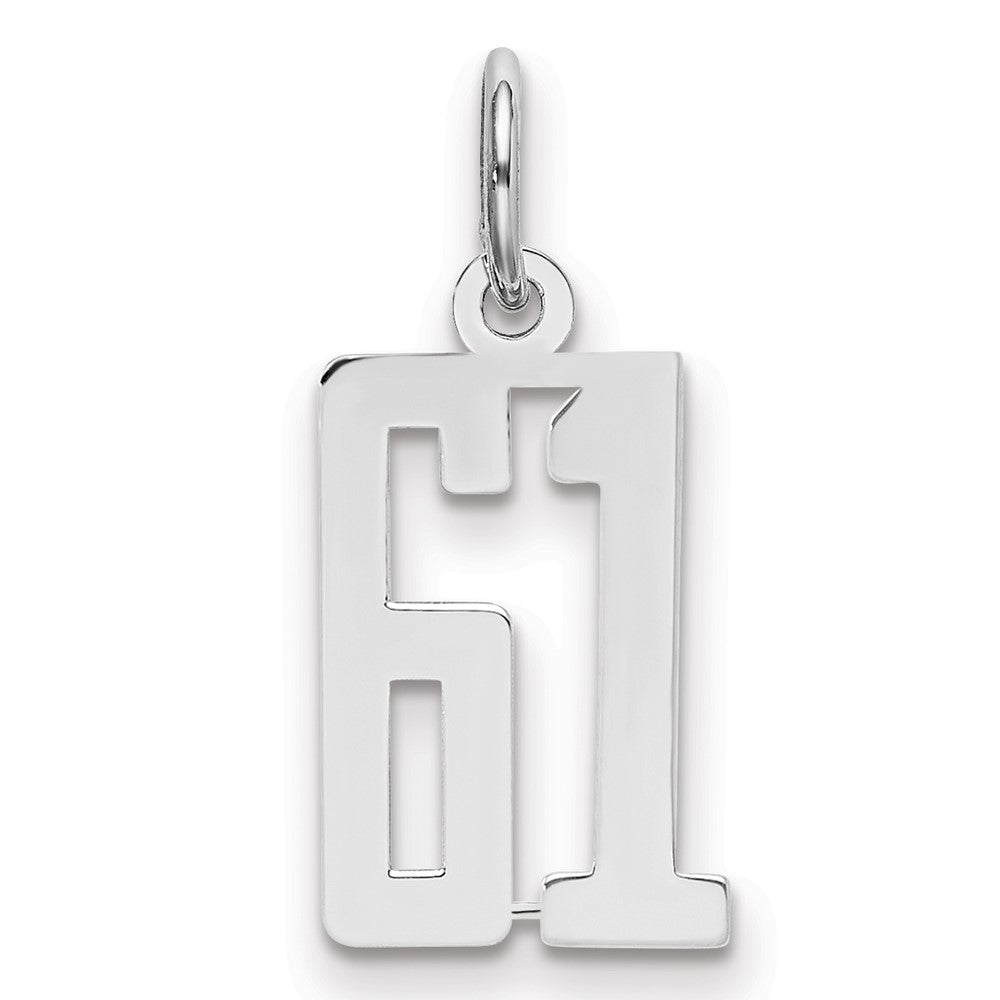 Sterling Silver/Rhodium-plated Elongated Number 61 Charm, 20 x 8 mm