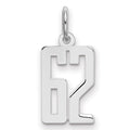Sterling Silver/Rhodium-plated Elongated Number 62 Charm, 20 x 8 mm