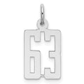 Sterling Silver/Rhodium-plated Elongated Number 63 Charm, 20 x 8 mm