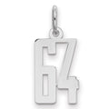 Sterling Silver/Rhodium-plated Elongated Number 64 Charm, 20 x 8 mm