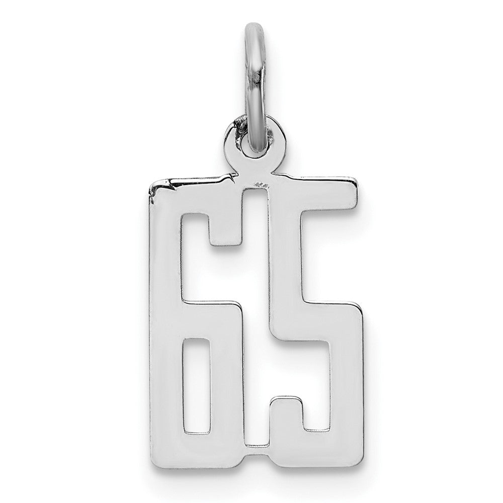 Sterling Silver/Rhodium-plated Elongated Number 65 Charm, 20 x 8 mm