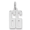 Sterling Silver/Rhodium-plated Elongated Number 66 Charm, 20 x 8 mm