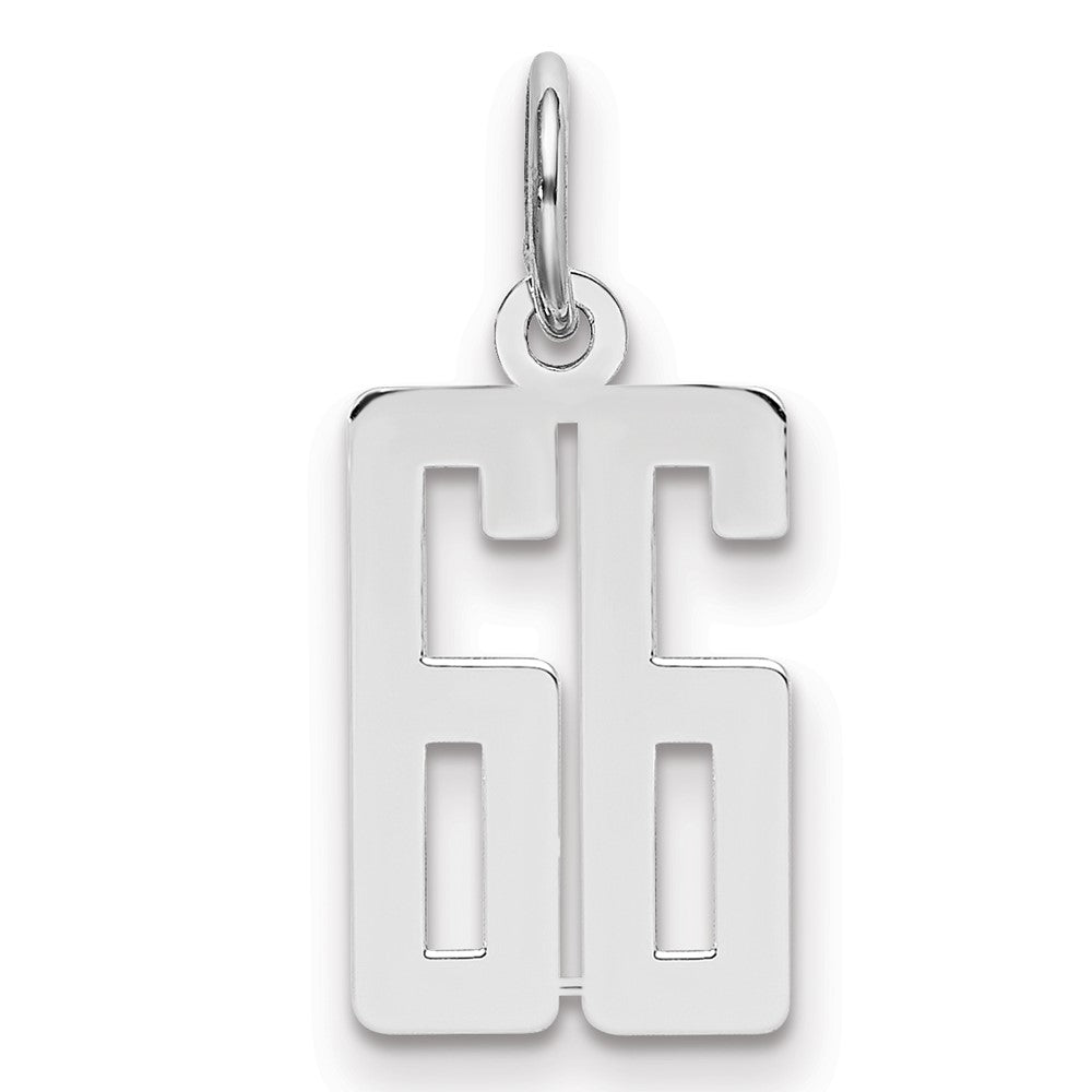 Sterling Silver/Rhodium-plated Elongated Number 66 Charm, 20 x 8 mm
