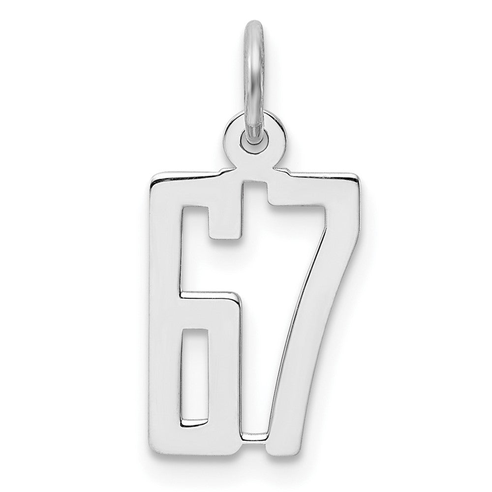 Sterling Silver/Rhodium-plated Elongated Number 67 Charm, 20 x 8 mm
