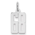 Sterling Silver/Rhodium-plated Elongated Number 68 Charm, 20 x 8 mm